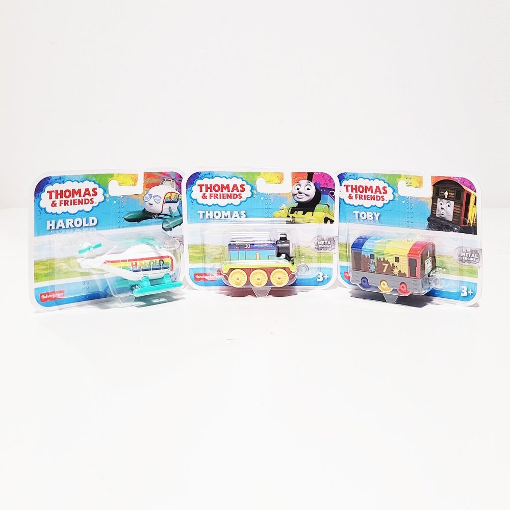 Thomas& Friends Rainbow Metal Engine Thomas, Harold and Toby Train Lot